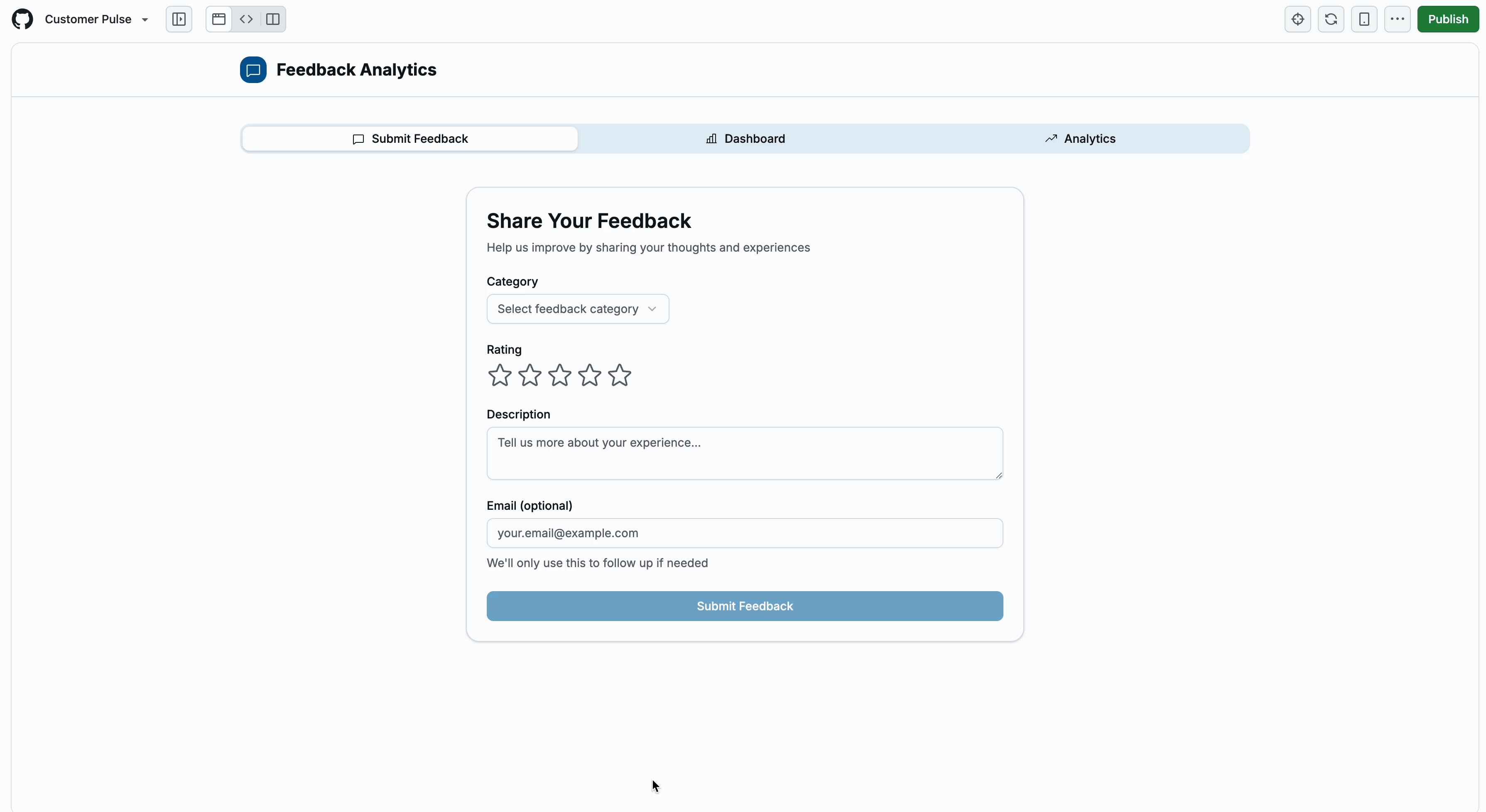 Feedback App using GiHub Spark